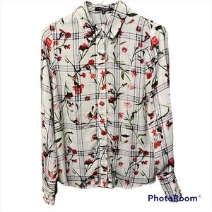 Rachel Roy Collection White Floral Ruffle Trimmed Blouse sz 6